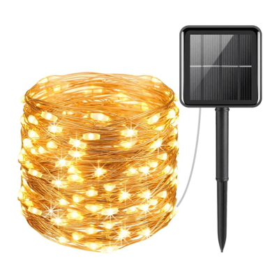 HOFTRONIC™ Solar Lichtsnoer Twinkle - 100 LEDs - 10 meter - Fairy lights - 3000K warm wit - 8 lichtstanden - Schemerschakelaar - IP44 waterdicht -koperdraad