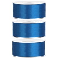 3x Hobby/decoratie kobalt blauwe satijnen sierlinten 2,5 cm/25 mm x 25 meter