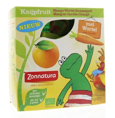 Zonnatura Knijpfruit groente mango/wortel/sinas bio (4 st)