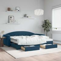 Slaapbank met onderschuifbed en lades 90x200 cm fluweel blauw