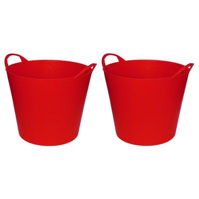 Flexibele emmer/wasmand/kuip - 2x - rood - 20 liter - Opbergmanden - Wasmanden