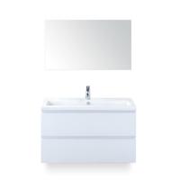 Vogue Badmeubelset 100 cm - Greeplijst in kleur - Wit Hoogglans - Keramische Wastafel Wit 1 kraangat - met Spiegel
