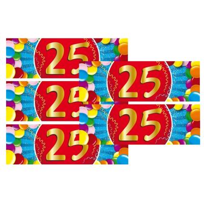 5x 25 Jaar leeftijd stickers 19 x 6 cm verjaardag versiering 5x 25 Jaar leeftijd stickers 19 x 6 cm verjaardag versiering