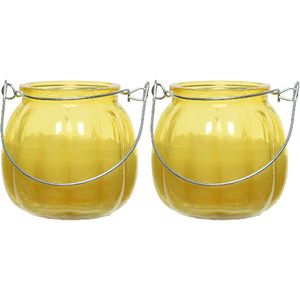 2x citronella kaarsen in glas - 15 branduren - D8 x H8 cm - geel