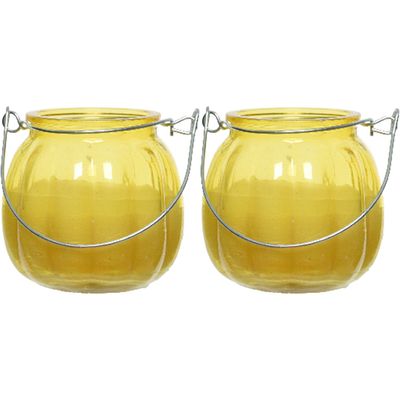 2x citronella kaarsen in glas - 15 branduren - D8 x H8 cm - geel