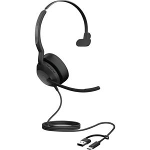 Jabra Evolve2 50 On Ear headset Telefoon Kabel Mono Zwart Ruisonderdrukking (microfoon), Noise Cancelling Headset, Mono, Microfoon uitschakelbaar (mute),