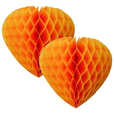 Oranje hart - Set van 10x stuks - 30 cm - van papier - feestversiering - decoratie - verjaardagversi