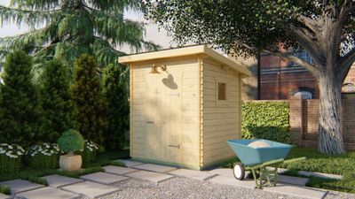 Tuindeco Eigo Blokhut 220x220 cm 19 mm vuren blank- Lessenaarsdak- Onbehandeld vurenhout- Tuindeco