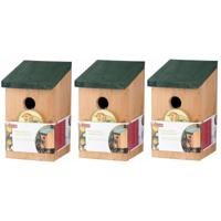 Vogelhuisje - 3x - met groen dak - 22 cm - nestkastje - hout