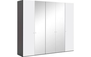 Goossens Kledingkast Easy Storage Ddk, Kledingkast 253 cm breed, 220 cm hoog, 2x draaideur en 3x spiegel draaideur midden
