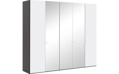 Goossens Kledingkast Easy Storage Ddk, Kledingkast 253 cm breed, 220 cm hoog, 2x draaideur en 3x spiegel draaideur midden