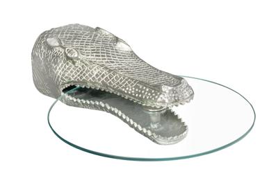 Bijzettafel WILDLIFE CROCODILE 60cm hangende salontafel gehard glas zilver - 44843