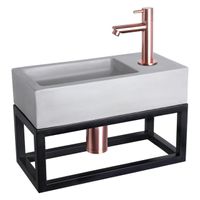 Differnz Ravo fonteinset - 38.5x18.5x25cm - Rechthoek - 1 kraangat - Recht rose koperen kraan - met zwart frame - beton lichtgrijs 38.402.00 - thumbnail
