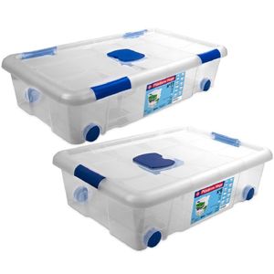 4x Opbergboxen/opbergdozen met deksel en wieltjes 30 en 31 liter kunststof transparant/blauw