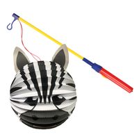 Bol lampion zebra - wit/zwart - H20 cm - papier - met lampionstokje - 43 cm