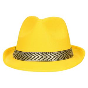 Carnaval verkleed Trilby/gangster hoedje - geel - polyester - heren/dames