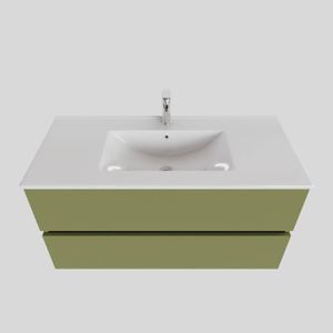 Badkamermeubel BWS Helsinki 100x46 cm Keramiek Midden Mat Groen 2 Laden (1 kraangat)