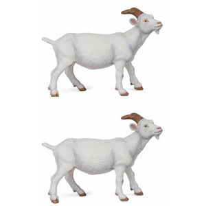 Set van 2x stuks plastic speelgoed figuur witte geiten 9 cm