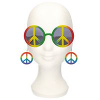 Carnaval Sixties/Hippie/Flower Power Peace oorbellen en zonnebril verkleed set