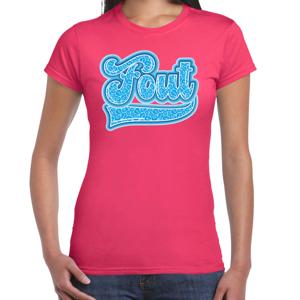 Verkleed T-shirt dames - FOUT - roze - blauw panter look - fout/goud/stout