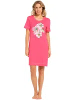 Pastunette dames nachthemd korte mouw - Pink Flower - thumbnail