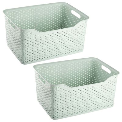 Opbergmand/kastmandje - 2x stuks - 18 liter - mintgroen - kunststof - 29 x 39 x 19 cm