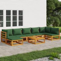 8-delige Loungeset met groene kussens massief hout