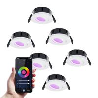 Set van 6 Napels smart inbouwspots - IP65 Waterdicht - 8 Watt 600 Lumen - Kantelbaar - Wifi + Bluetooth - RGBWW - Google Home, Amazon Alexa en Siri - Wit - Voor binnen en buiten