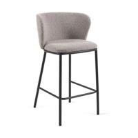 Kave Home Ciselia barkruk H65 bouclé Lichtgrijs poot zwart