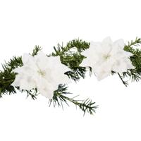 Cosy & Trendy Kerstboomversiering - 2x stuks - witte besneeuwde bloem - 15 cm - op clip
