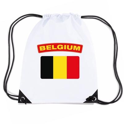 Belgie thema sporttas - nylon rijgkoord rugzak - wit met vlag print - supporters