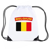 Belgie thema sporttas - nylon rijgkoord rugzak - wit met vlag print - supporters