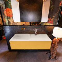 Badkamermeubelset Mondiaz Erin 120 cm met 1 Lade met RIDGE Wastafel Links Linen Zonder Kraangaten Greeploos Mat Ocher