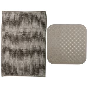 MSV Douche anti-slip mat en droogloop mat - Sevilla badkamer set - rubber/microvezel - beige