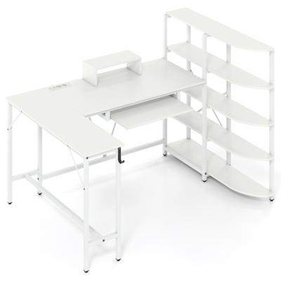 L-vormige Bureau met Opbergvakken Hoekcomputerbureau met Oplaadstation Gamingtafel Wit