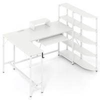 L-vormige Bureau met Opbergvakken Hoekcomputerbureau met Oplaadstation Gamingtafel Wit