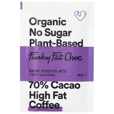 Funky Fat Choc Biologische Dark Chocolate + MCT And Coffee 50 Gram Funky Fat Choc Biologische Dark Chocolate + MCT And Coffee 50 Gram