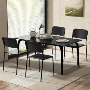 Set van 4 Eetkamerstoelen Stapelstoelen Schuine Rugleuning Metalen Poten Zonder Armleuningen voor Binnen/Buiten Zwart/Wit