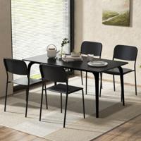 Set van 4 Eetkamerstoelen Stapelstoelen Schuine Rugleuning Metalen Poten Zonder Armleuningen voor Binnen/Buiten Zwart/Wit
