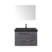 Seville Badmeubelset 80 cm - Beton Antraciet - Wastafel Hardsteen Wit Lucca - met Spiegel