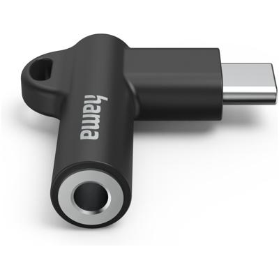 Hama USB-C - 3.5 mm Jack Socket Aux Adapter 90° Angled Plug Oplader Zwart