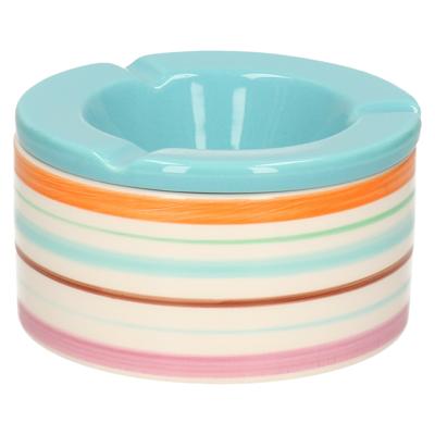 Stormasbak - keramiek - blauw/multi-kleur - D12 cm - asbak - buiten asbakken