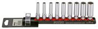 Doppenset 1/4", 12-kant lang (SAE) 9-dlg. op rail 100902