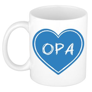 Cadeau koffiemok voor opa - blauw hartje - 300 ml - keramiek - verjaardag - opa/oma dag