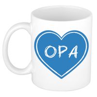 Cadeau koffiemok voor opa - blauw hartje - 300 ml - keramiek - verjaardag - opa/oma dag - thumbnail