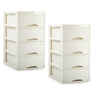 Ladeblokje/bureau organizer - 2x stuks - 4 lades - creme wit - L18 x B25 x H33 cm - plastic