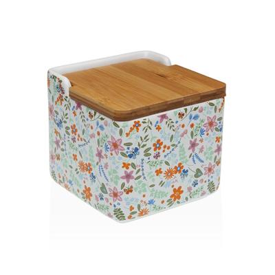 Zoutvaatje met deksel Versa Keramisch Dolomite Blommor 12,2 x 11,5 x 12,2 cm