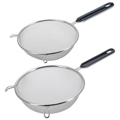 Westmark Keuken vergieten - 2x stuks - met handvat - zwart/zilver - rvs - D16 en D18 cm