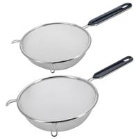 Westmark Keuken vergieten - 2x stuks - met handvat - zwart/zilver - rvs - D16 en D18 cm