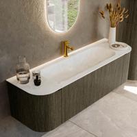 Badmeubel Mondiaz Kurve-Dlux | 150 cm cm | Meubelkleur Shadow | Wastafelkleur Opalo | Solid surface | Wasbak midden spoelbak | 1 kraangat